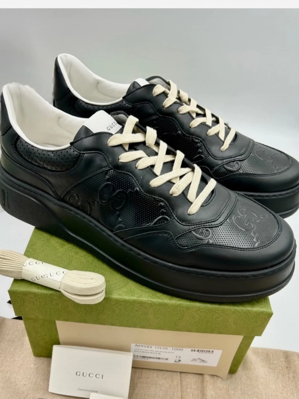 Men’s Gucci GG Embossed Leather Sneakers.  Size 13.(fits 13.5.) Made in Italy.